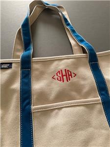 Lands End Large Canvas Carry Zip Top Tote Bag Blue 