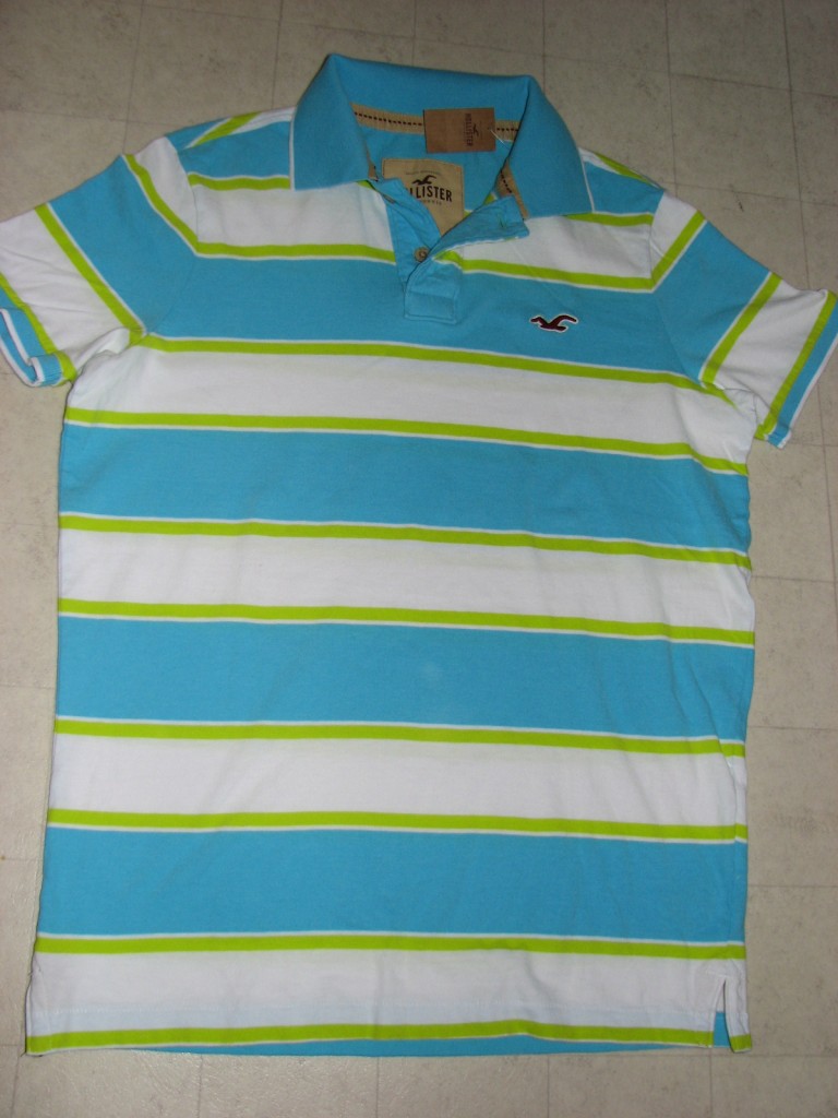 Hollister Stripe Polo Shirt Blue/Green/Orange L - NWT | eBay