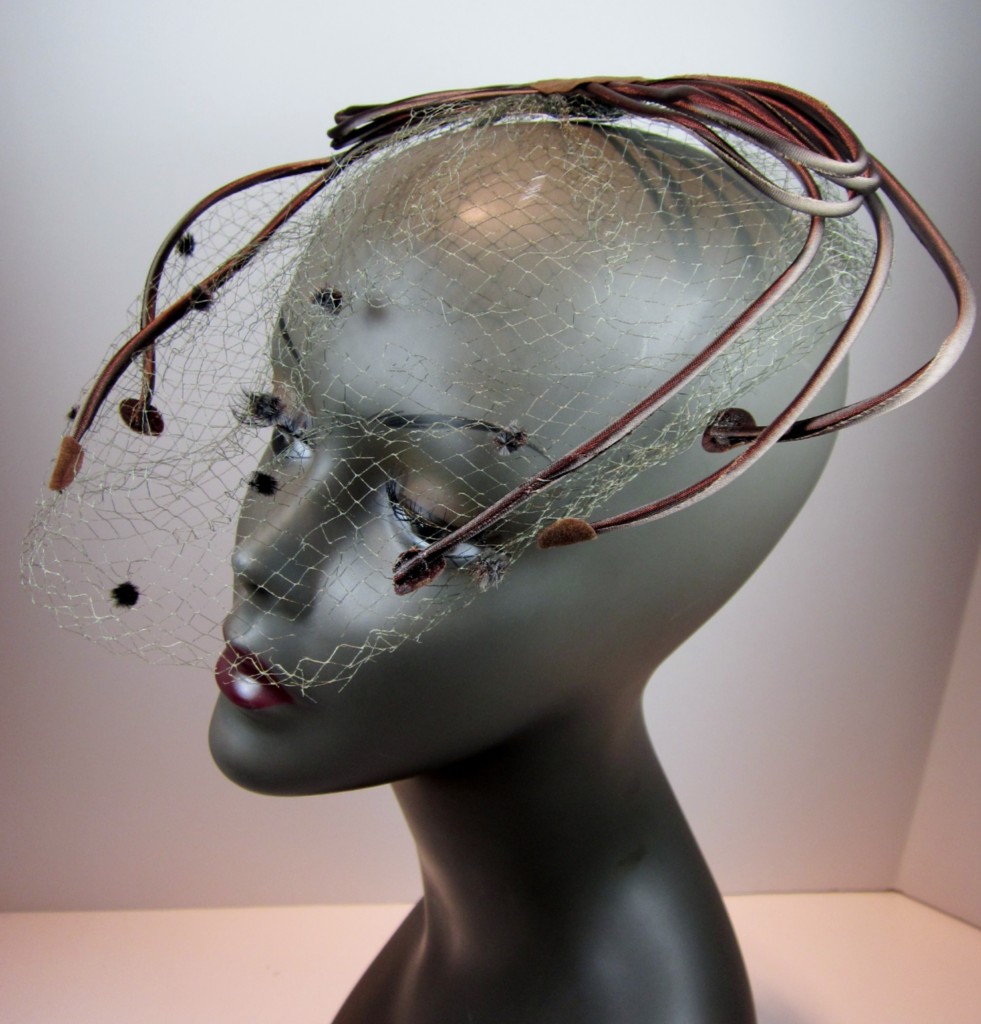 Vintage Womens 1950's Hat Brown Satin Cord + Dotted VEIL, Bows ...
