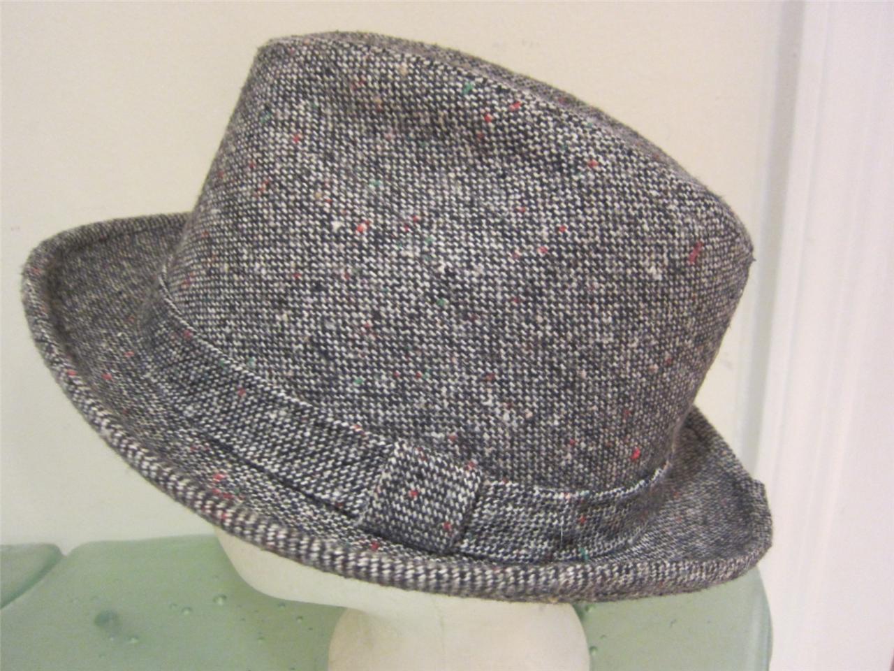 Vintage Mens Fedora Hat Black TWEED Wool Winter Size Medium Excellent ...