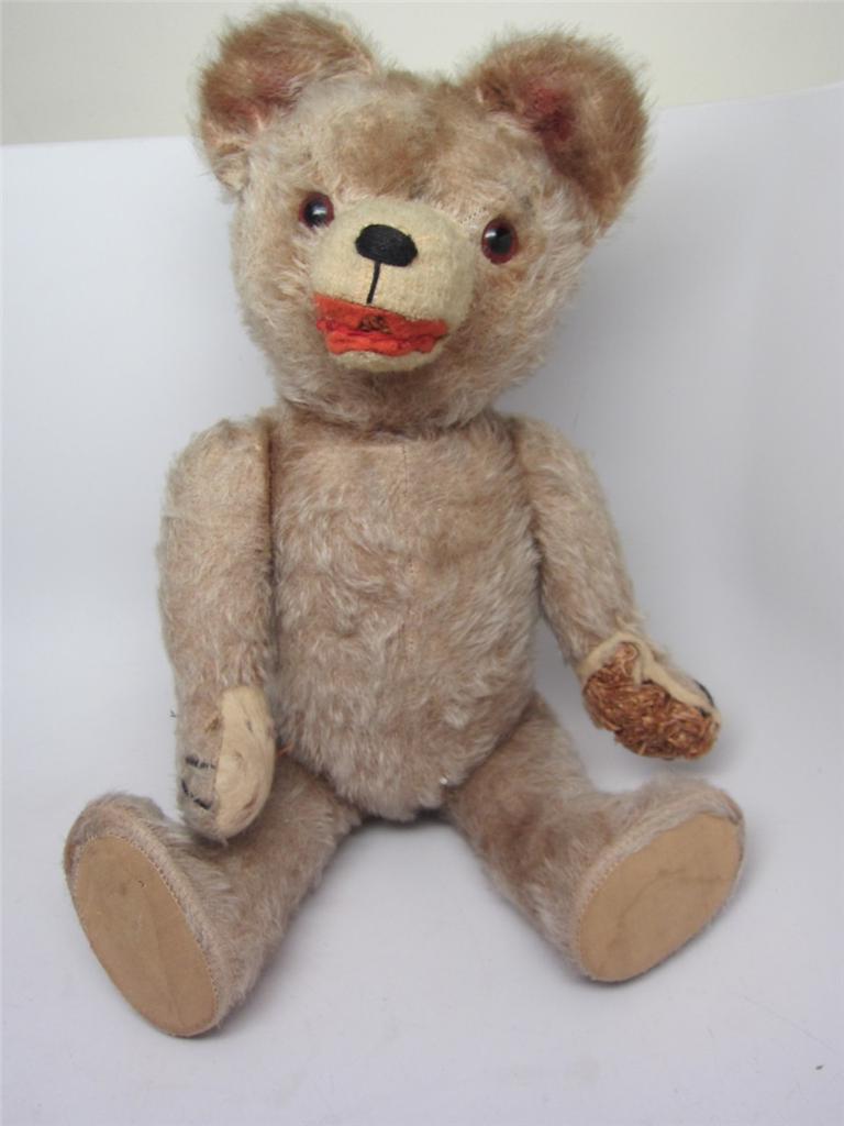 Antique Mohair Teddy Bear Red Lined Open Mouth 15