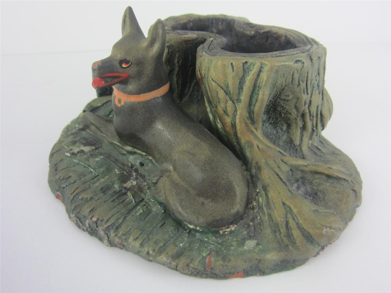 Redware Figural Antique Match Holder Striker Vesta DOG Pottery German