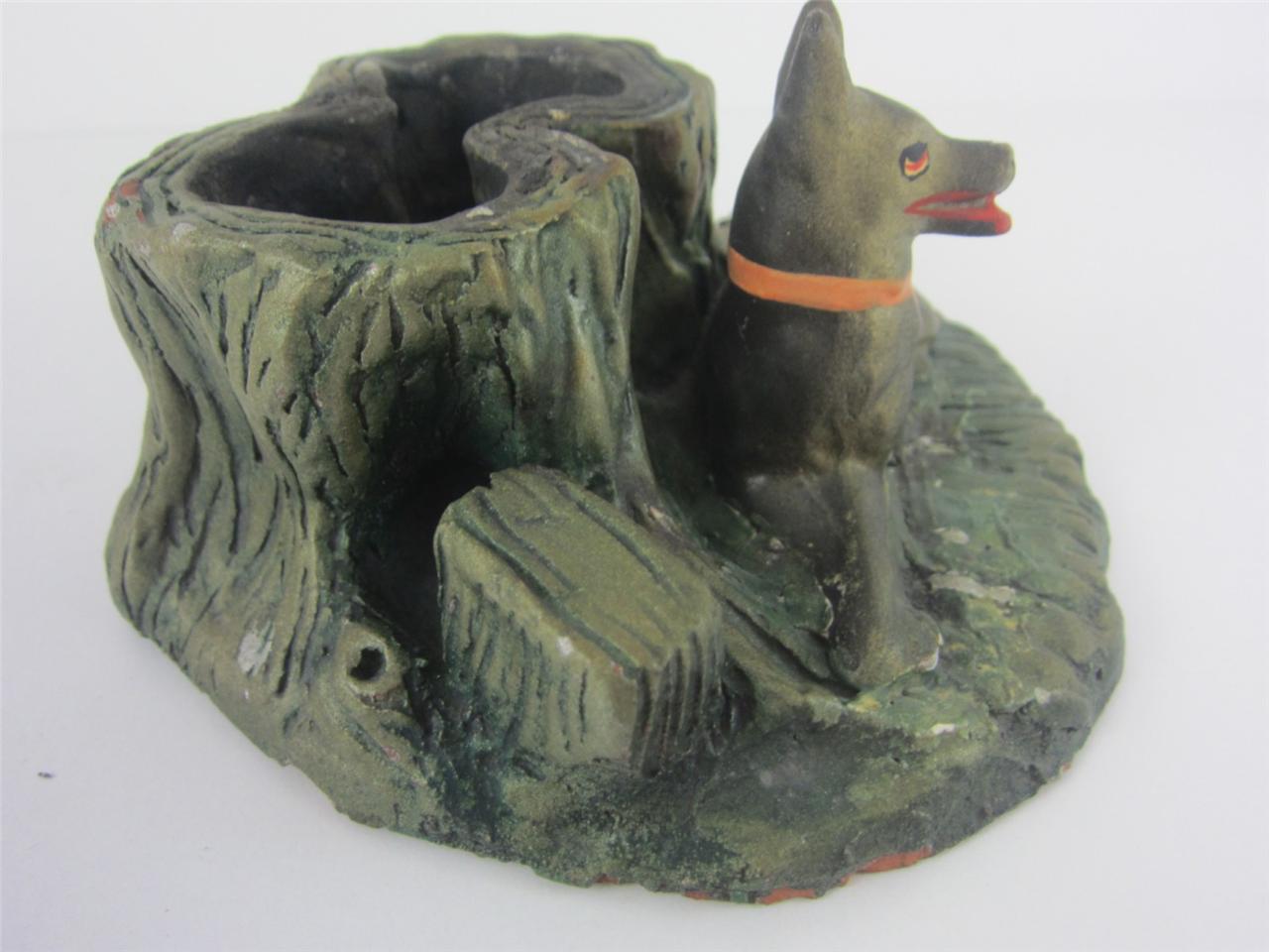 Redware Figural Antique Match Holder Striker Vesta DOG Pottery German