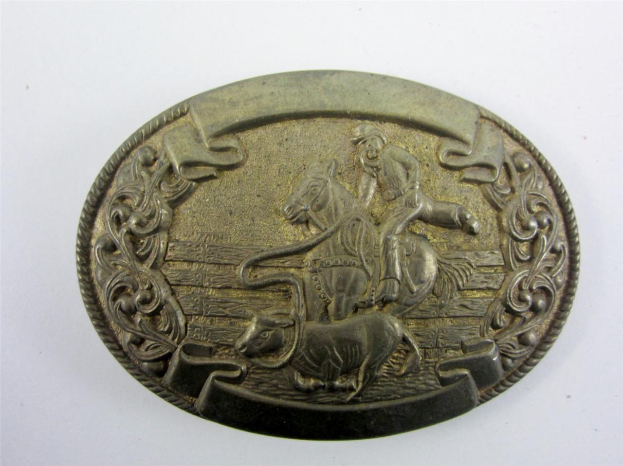 Belt Buckle Vintage Brass Chambers Trophy Horse Lasso Steer Rodeo