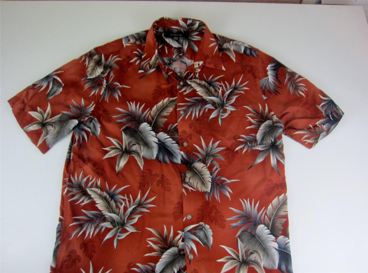 Mens Croft Barrow Hawaiian Shirt Short Sleeve Palm Leaf Rust Rayon Sz L ...