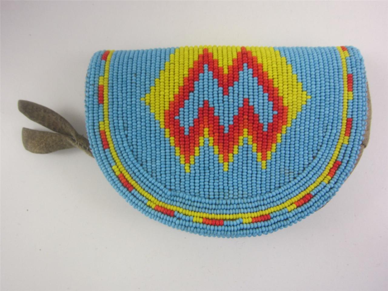 Native American Beaded Handsewn Change Purse Flame Stitch Vintage Bag ...