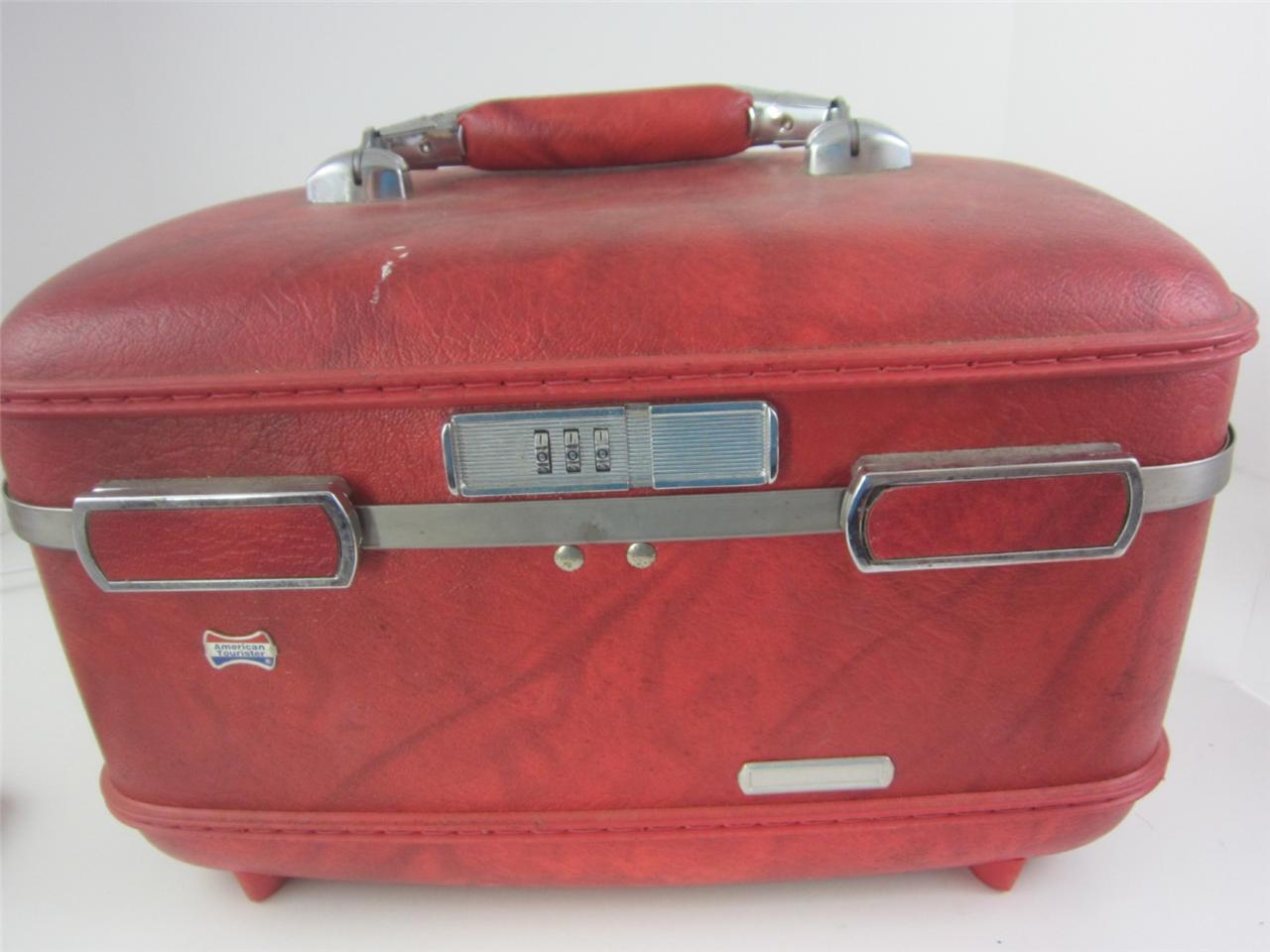 American Tourister Vintage Train Case Luggage Tiara Cherry Red Marble ...