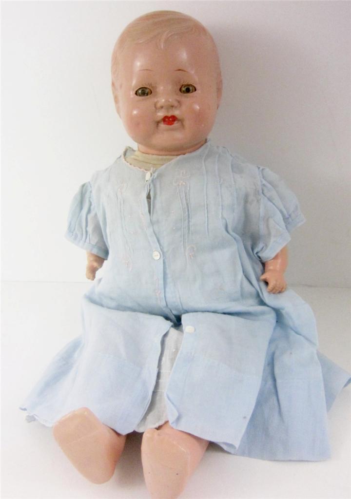 Antique Composition Baby Doll Dimples Tin Eyes 19