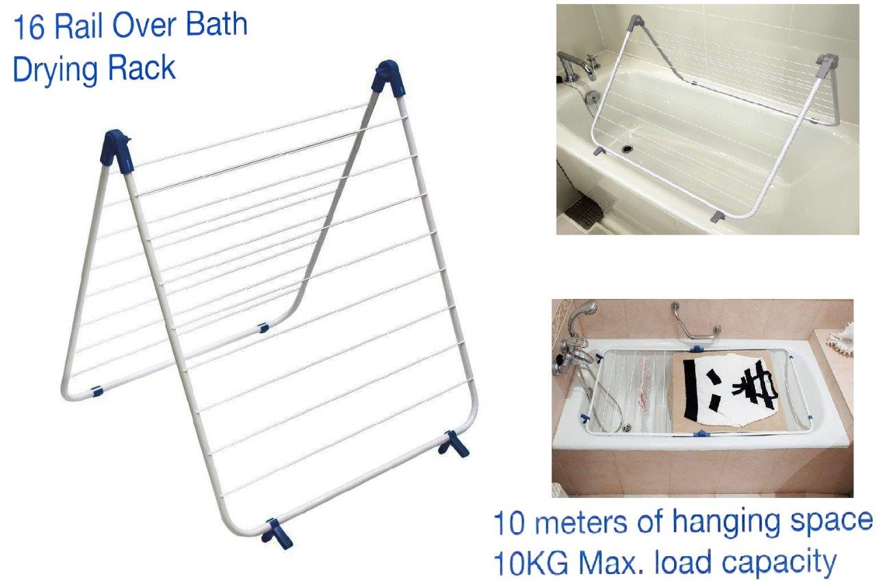 OVER BATH DRYING RACK RAIL AIRER HANGING SPACE BATHTUB AIR CLOTHES