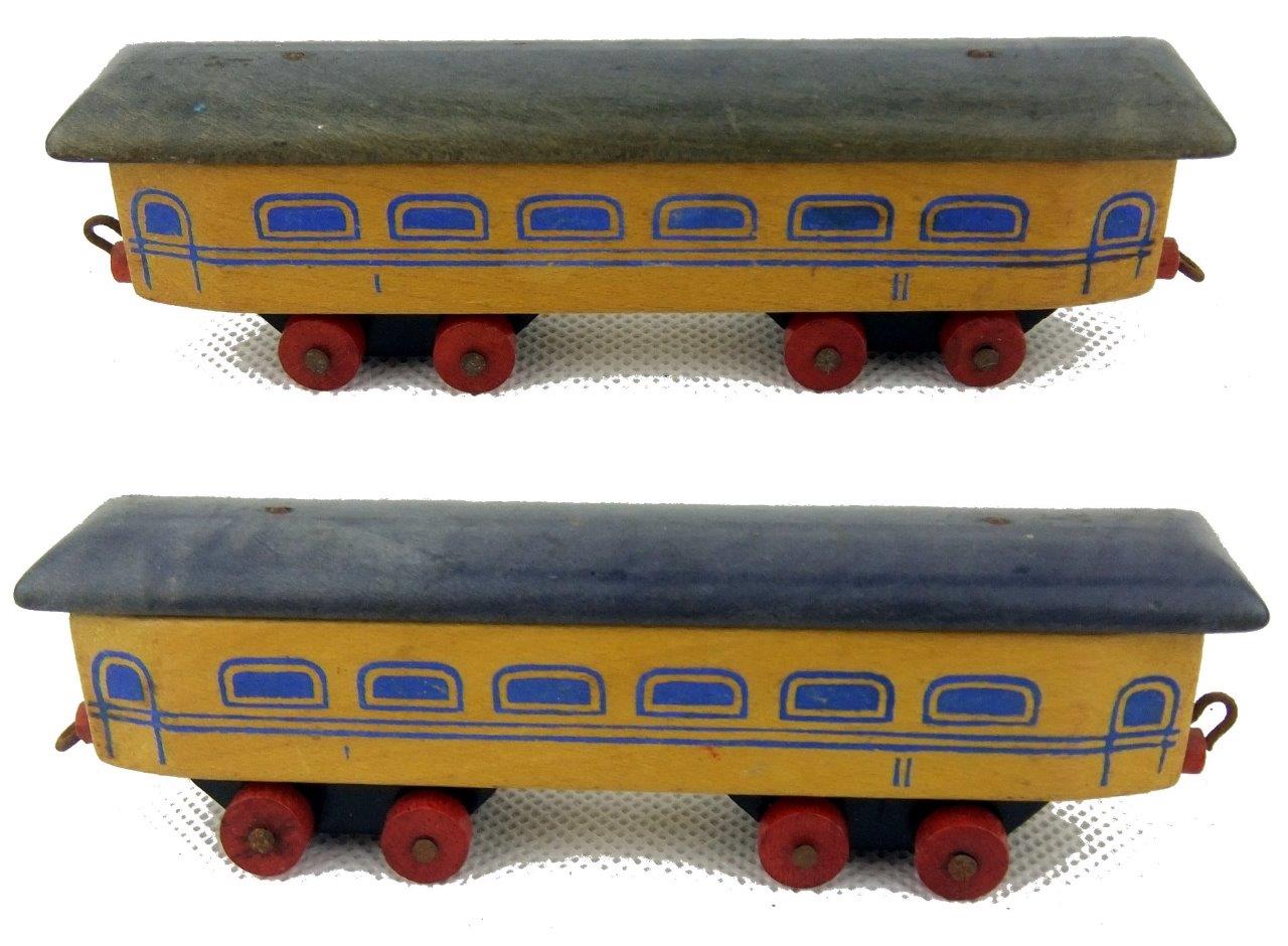 Vintage 1950s Wooden Toy Train & Carriages 6pcs Set Made in