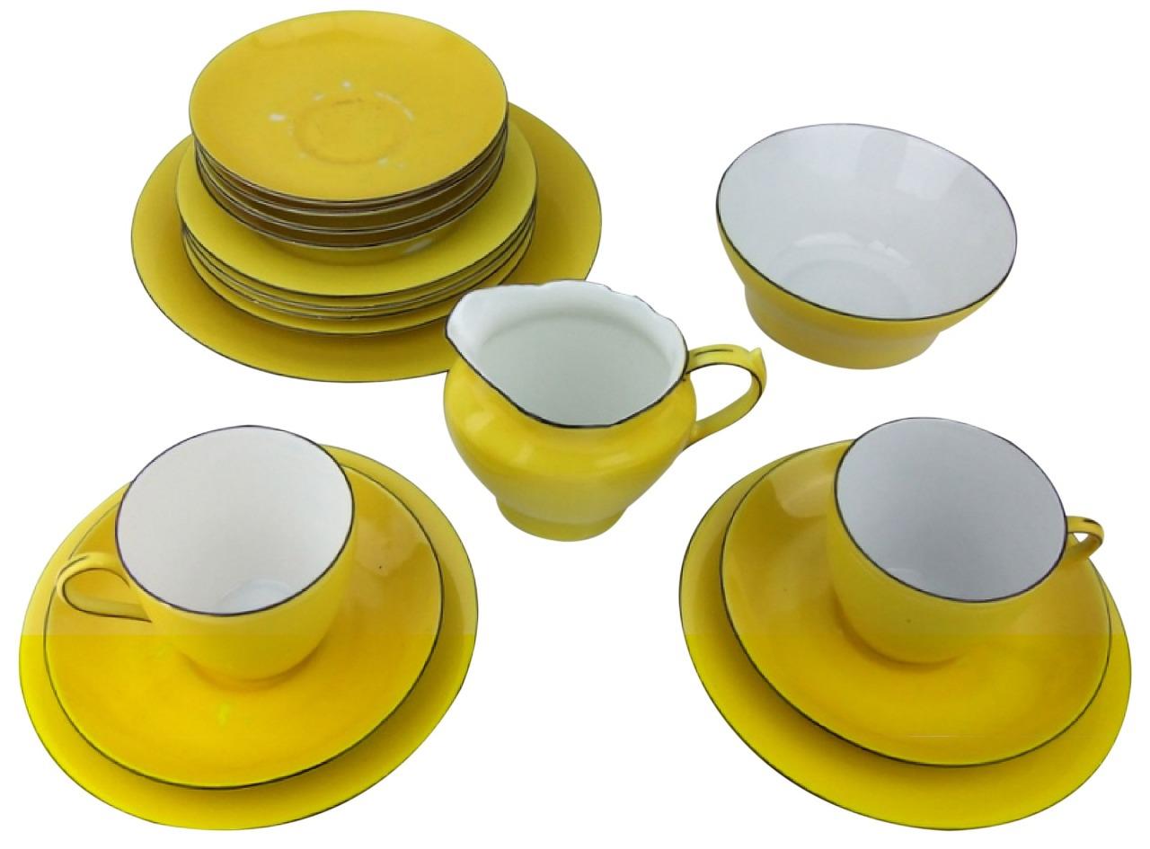 Victoria Czechoslovakia 17pcs China Set Yellow Tea Cups Saucers Plates