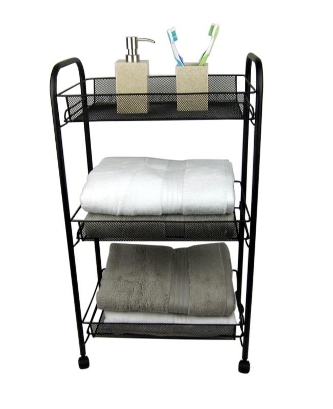 3 Tier Bathroom Storage Trolley Toiletry Linen Cart Black ...