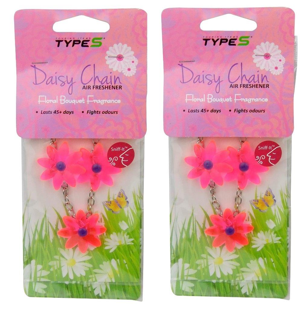 Two Daisy Chain Hanging Car Air Freshener Floral Bouquet Scent Home