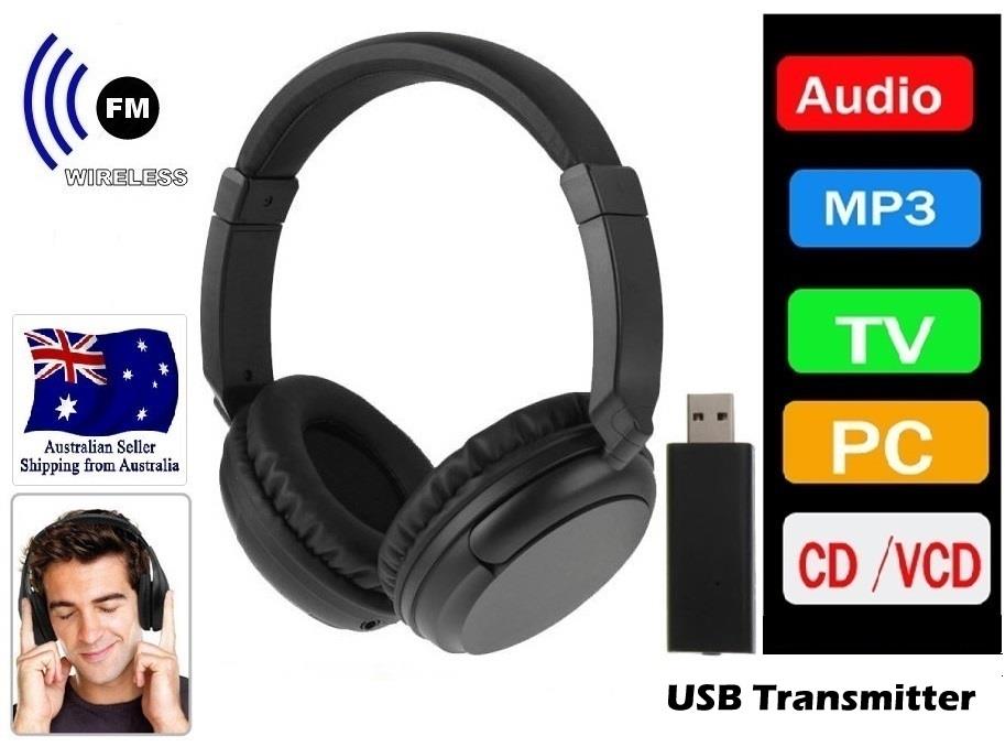 Wireless Headphones Cordless Headset USB Stereo Earphone TV FM PC MP3