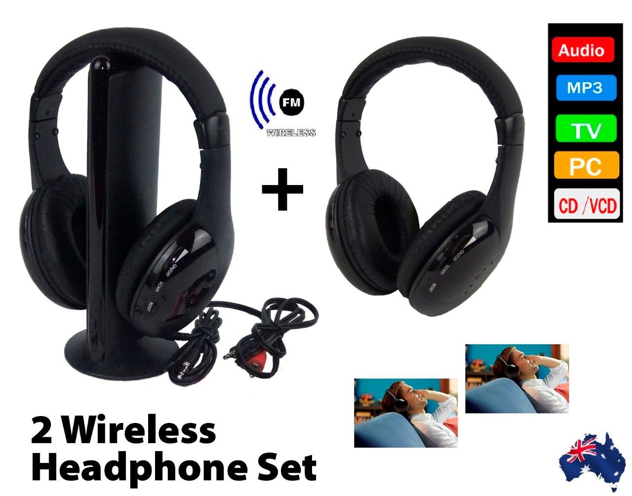set of 2 wireless headphones for tv