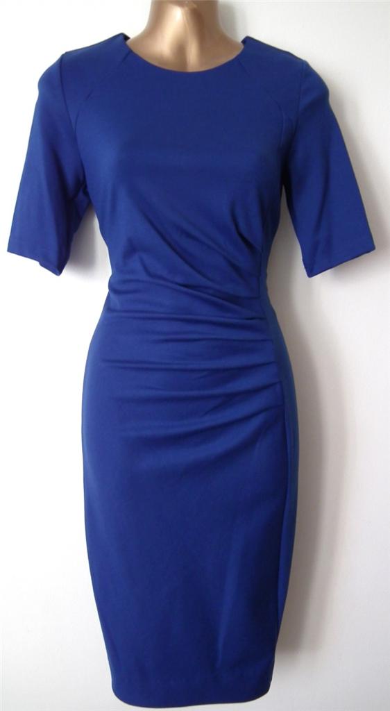 NEW VTG 40s 50s MAD MEN STYLE BLUE STRETCHY JERSEY PENCIL WIGGLE DRESS ...