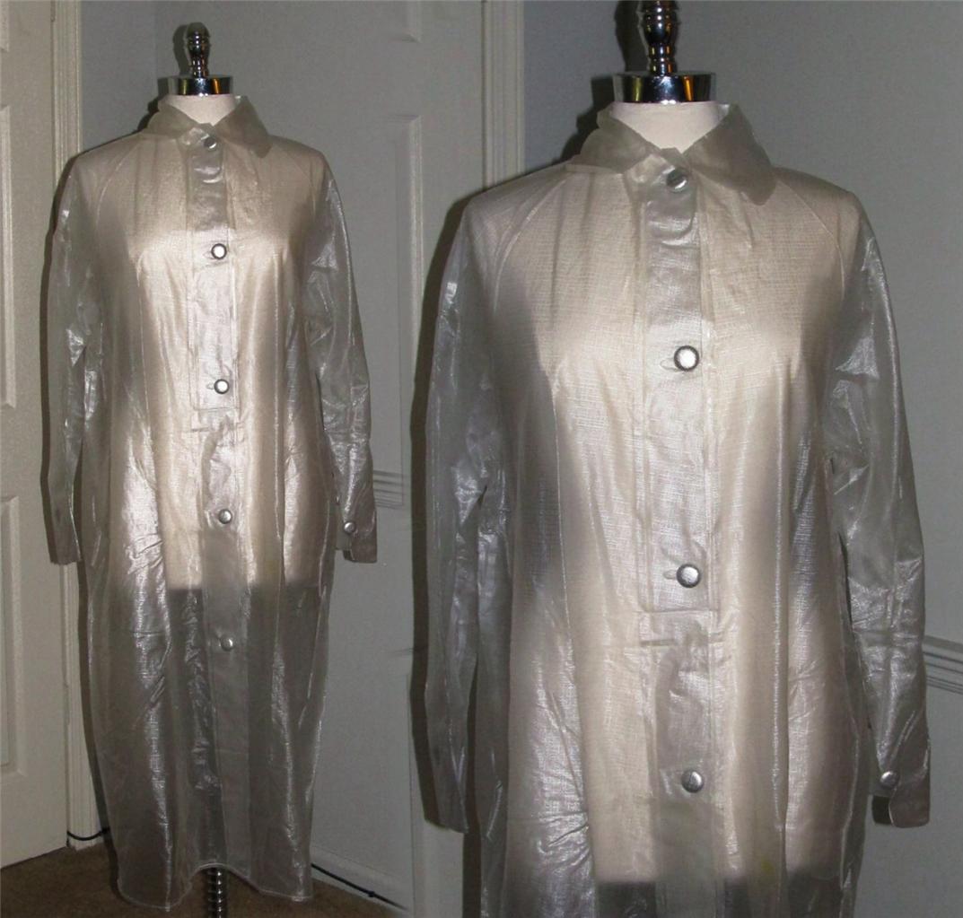 VtG 60s AQUA SHEEN Ladies LONG Vinyl RAINCOAT Rain Coat CLEAR Plastic ...