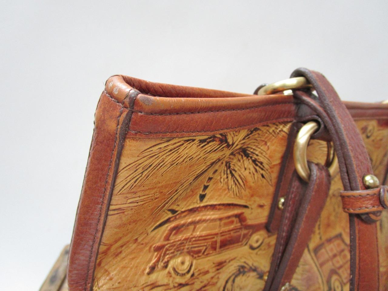 BRAHMIN Woody Car Print Leather Copper Copa Cabana Alden Tote Bag Zipper Purse eBay