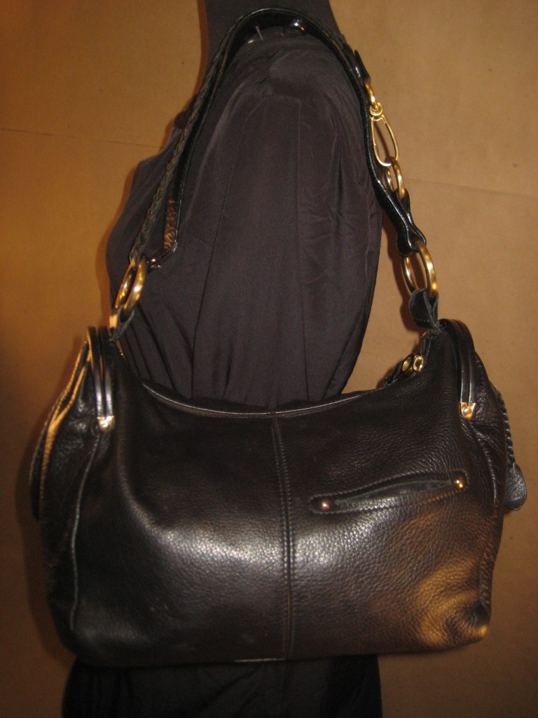 B. MAKOWSKY Black Leather Hobo Satchel Shoulder Purse Convertible Bag AS IS