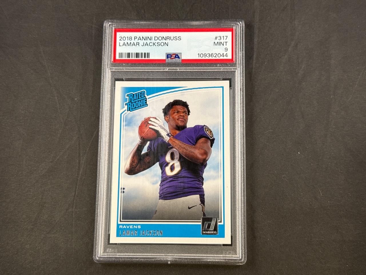 2018 PANINI DONRUSS LAMAR JACKSON #317 RATED ROOKIE BALTIMORE RAVENS PSA 9 MT