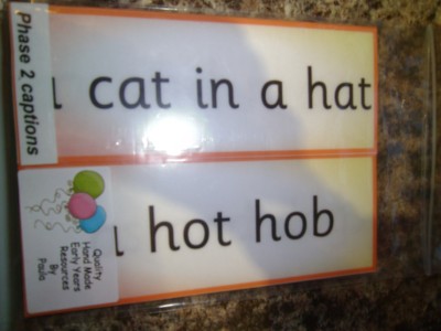 Phase 2 Captions cards OR Phase 2 Decodable /& Tricky Words cards.18cm x 7cm each