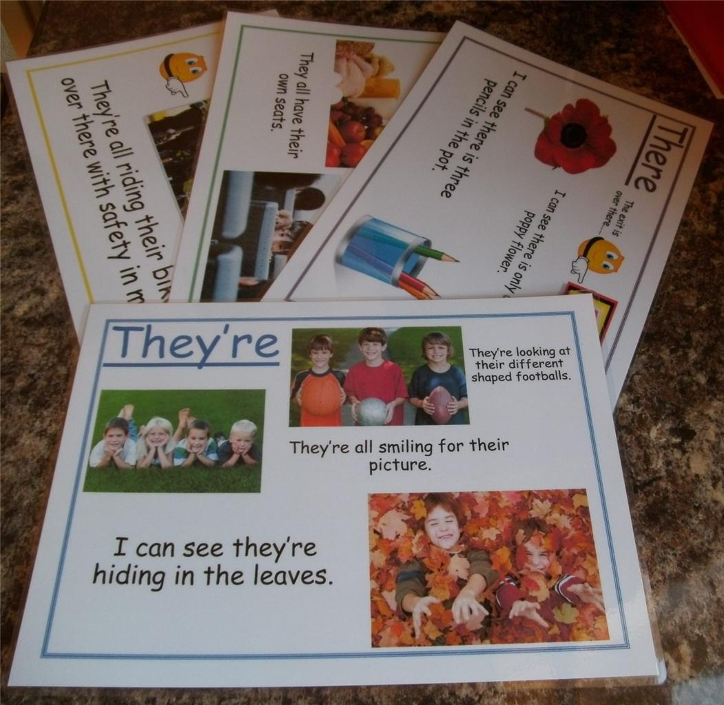 Homograph & homophone explanation flash cards / posters 'They're, their ...