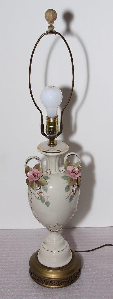 Lámpara De Mesa Porcelana Vintage Cordey Estilo Capodimonte Urna