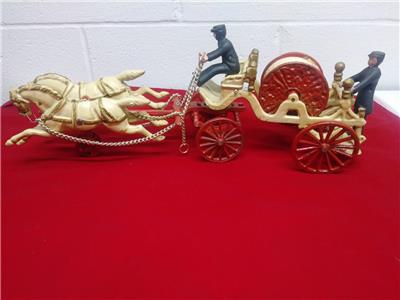 cast iron 3 horse drawn fire wagon