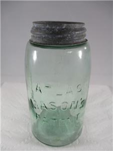 VINTAGE GREEN ATLAS MASON'S PATENT MASON JAR - QUART JAR W/ LID | eBay