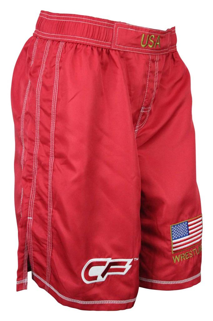 Cage Fight CF Athletic USA Wrestling Shorts (Red/Gold) - mma gym training