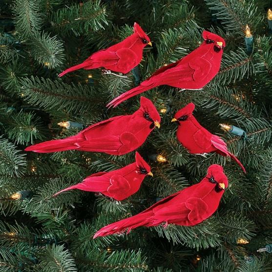 Set of 6 Clip On Red Cardinal Bird Figures Christmas Tree Holiday