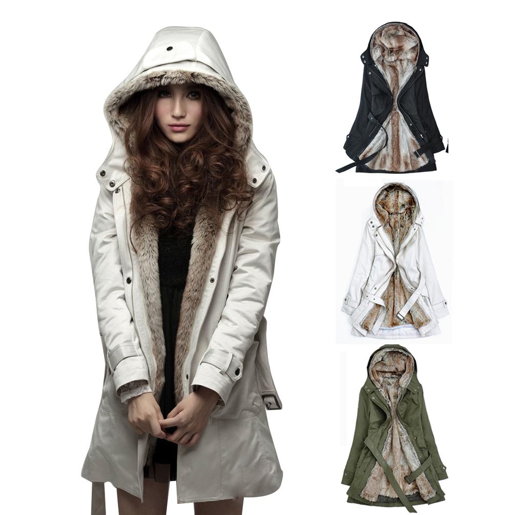New Women Thicken Fleece Faux Fur Warm Winter Coat Hoodies Parka ...