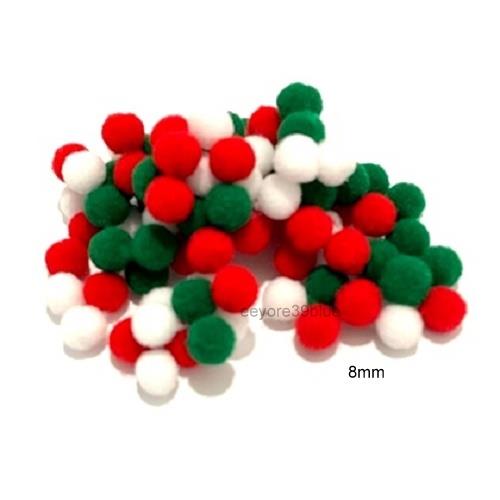 RED WHITE GREEN CHRISTMAS POM POMS 8 - 10 - 15 - 20mm or MIXED Festive Crafts - Bild 2 von 6