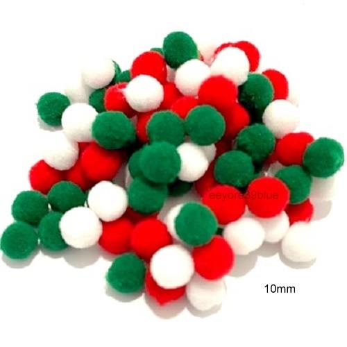 RED WHITE GREEN CHRISTMAS POM POMS 8 - 10 - 15 - 20mm or MIXED Festive Crafts - Bild 3 von 6