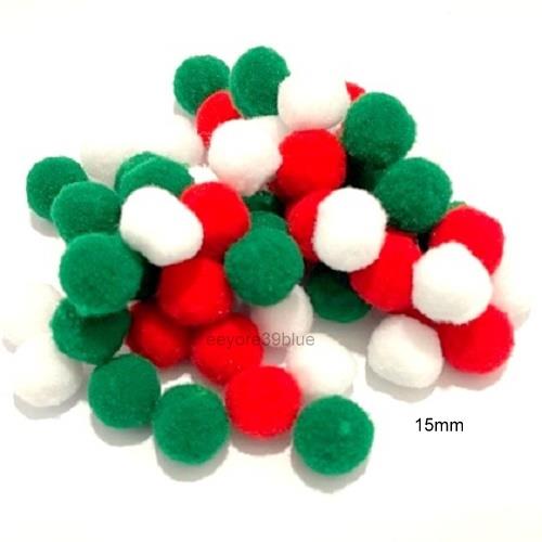RED WHITE GREEN CHRISTMAS POM POMS 8 - 10 - 15 - 20mm or MIXED Festive Crafts - Bild 4 von 6