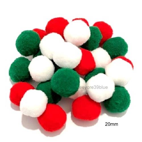 RED WHITE GREEN CHRISTMAS POM POMS 8 - 10 - 15 - 20mm or MIXED Festive Crafts - Bild 5 von 6
