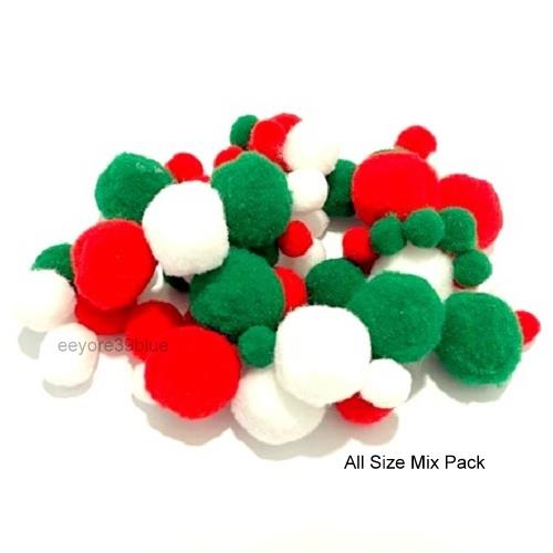 RED WHITE GREEN CHRISTMAS POM POMS 8 - 10 - 15 - 20mm or MIXED Festive Crafts - Bild 6 von 6