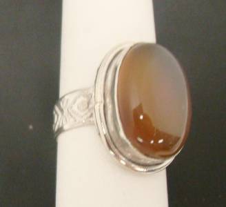 LIGHT BROWN GEMSTONE CABOCHON OPAQUE RING 7.9g STERLING SILVER 925 SIZE ...