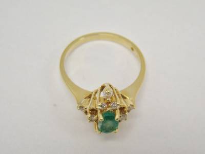 14K YELLOW GOLD RING OVAL NATURAL 1/2 CT EMERALD 1/3 CT TW DIAMOND 3.1g ...