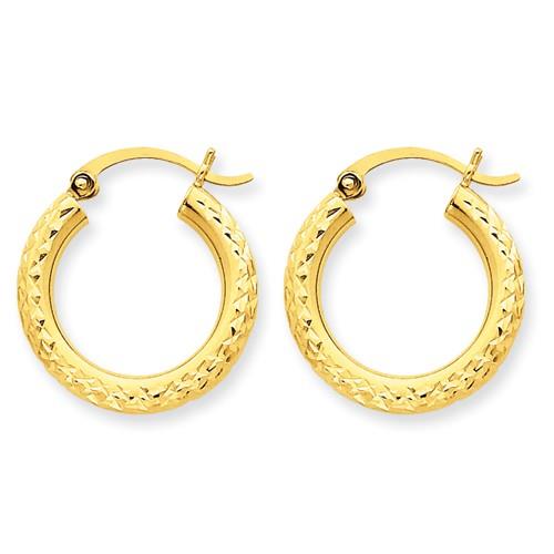 NEW 10K POLISHED DIAMOND CUT YELLOW GOLD 3MM ROUND HOOP EARRINGS HINGED ...