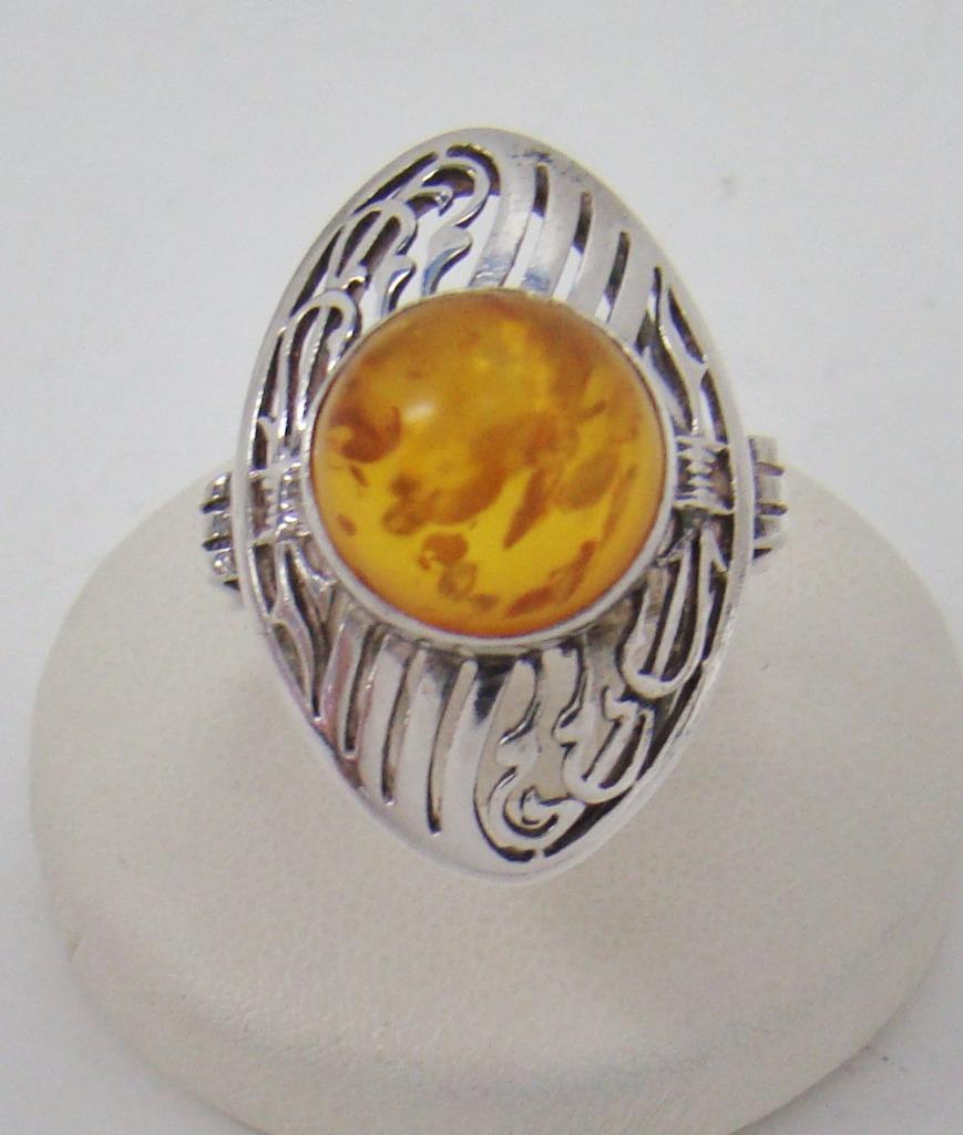 925 STERLING SILVER RING ROUND AMBER SOLITAIRE STONE SIZE 6.5 ORANGE 5 ...