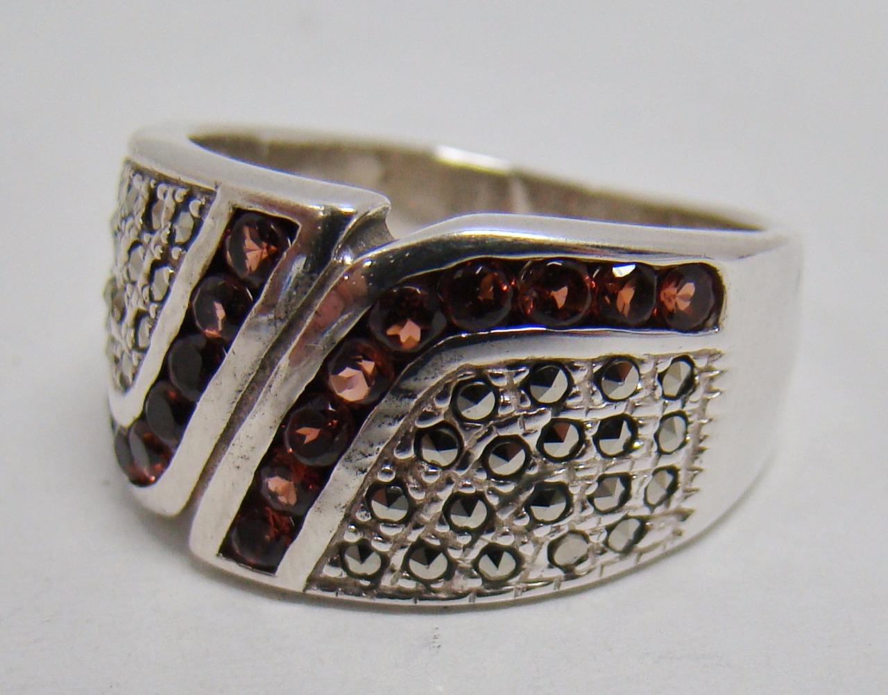 925 STERLING SILVER RING SIZE 8.25 ROUND MARCASITE BROWN CUBIC ZIRCONIA ...