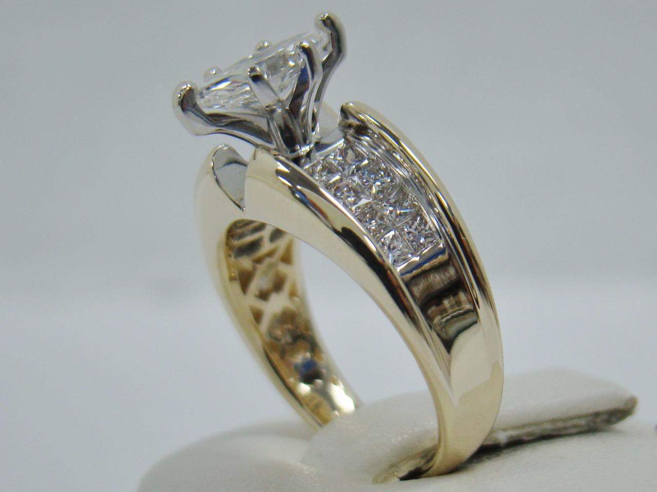 14K YELLOW GOLD RING 1.3 CTTW MARQUISE & INVISIBLE SET DIAMOND GEMEX 8g ...