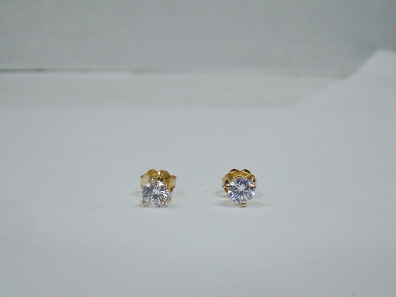 14K YELLOW GOLD MARTINI STUD SWAROVSKI EARRINGS ROUND SOLITAIRE CUBIC ...