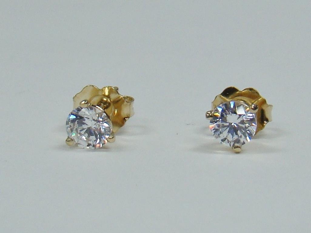 14K YELLOW GOLD MARTINI STUD SWAROVSKI EARRINGS ROUND SOLITAIRE CUBIC ...