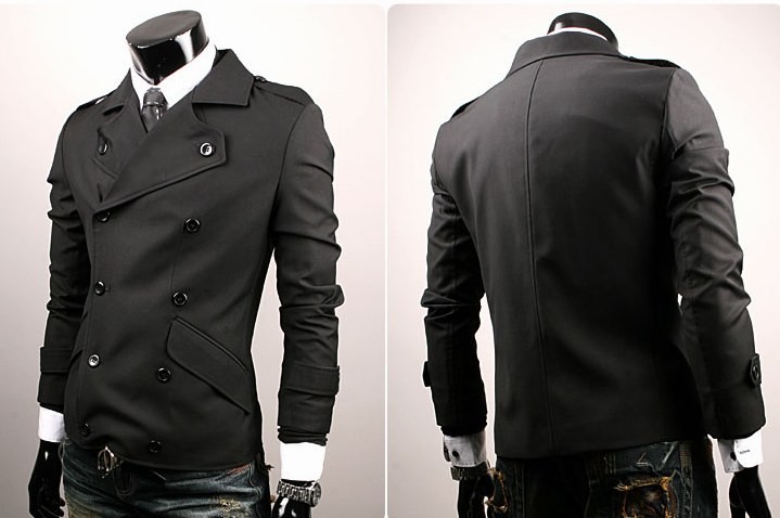 Mens jacket coat double breasted black shirt Slim Fit