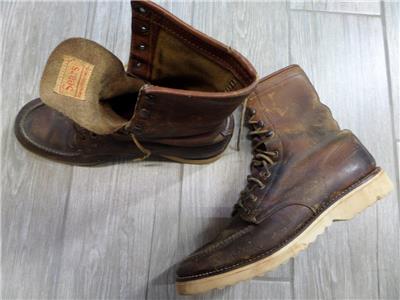 vintage 1950s work boots SEARS moc toe 8.5 brown leather CREPE sole ...