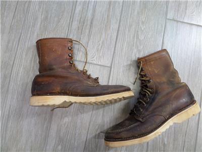 vintage 1950s work boots SEARS moc toe 8.5 brown leather CREPE sole ...