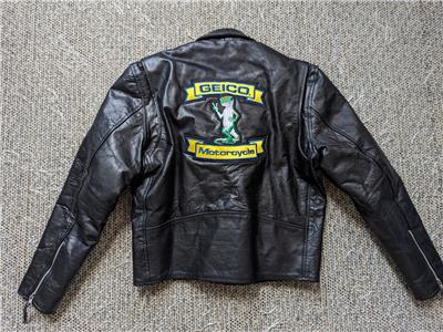 vintage Y2K motorcycle jacket GEICO black leather L gecko 44 biker