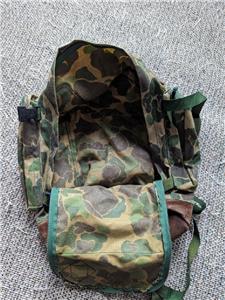 vintage CABELAS backpack FROGSKIN canvas BAG camouflage LEATHER